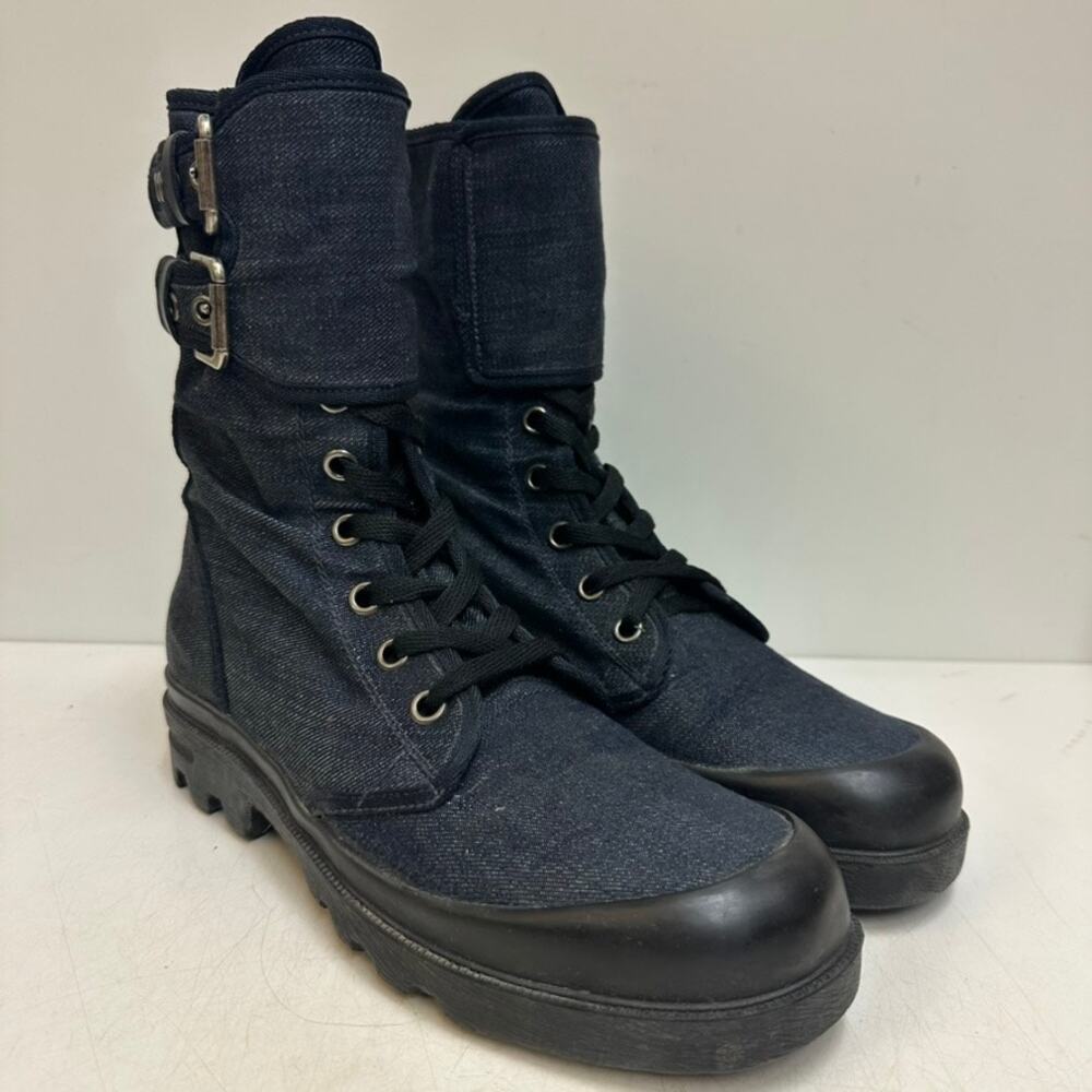 EUC Ralph Lauren Collection Purple Label Denim Double Buckle Boot RARE Italy 7 D